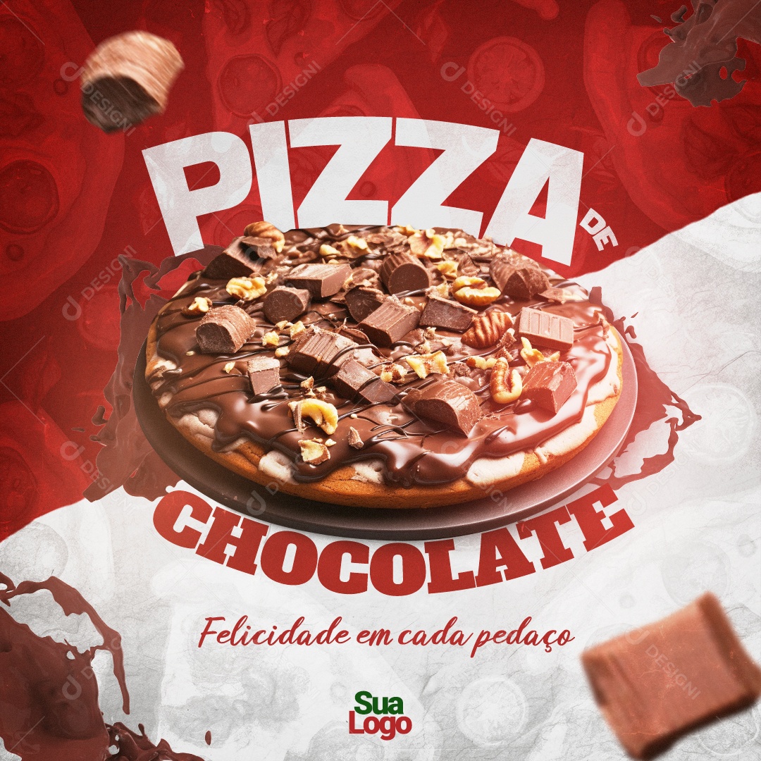 Pizzaria Pizza De Chocolate Felicidade em Cada Pedaço Social Media PSD Editável