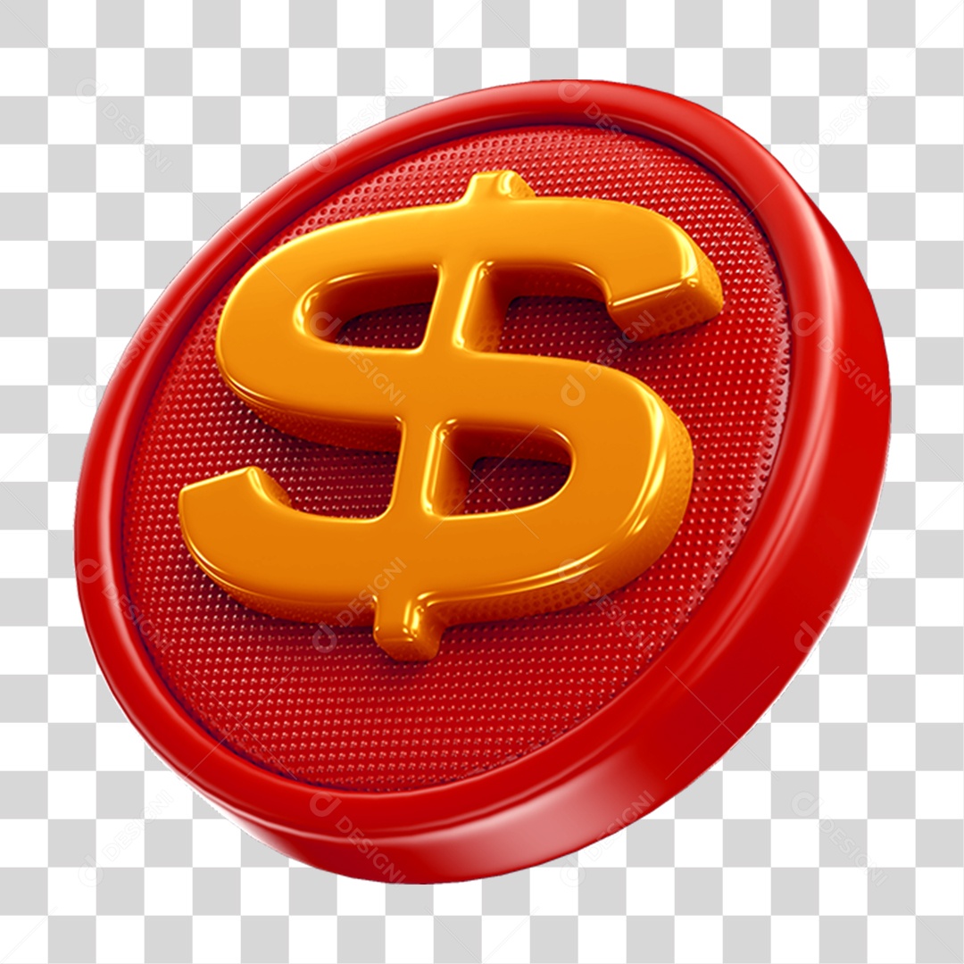 Ícone 3D Cifrão Dinheiro Moeda Símbolo Para Composição PNG Transparente