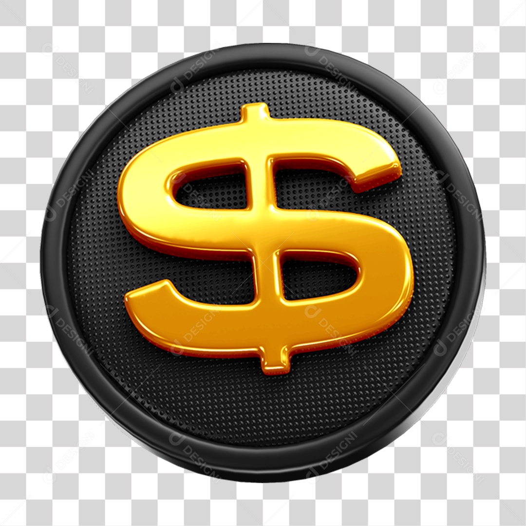 Ícone 3D Cifrão Dinheiro Moeda Símbolo Para Composição PNG Transparente