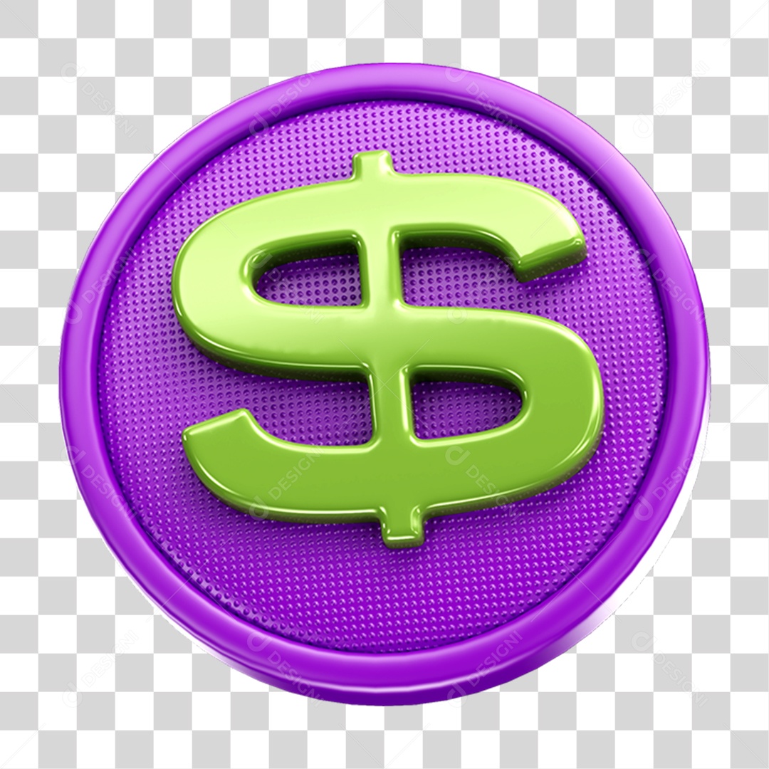 Ícone 3D Cifrão Dinheiro Moeda Símbolo Para Composição PNG Transparente