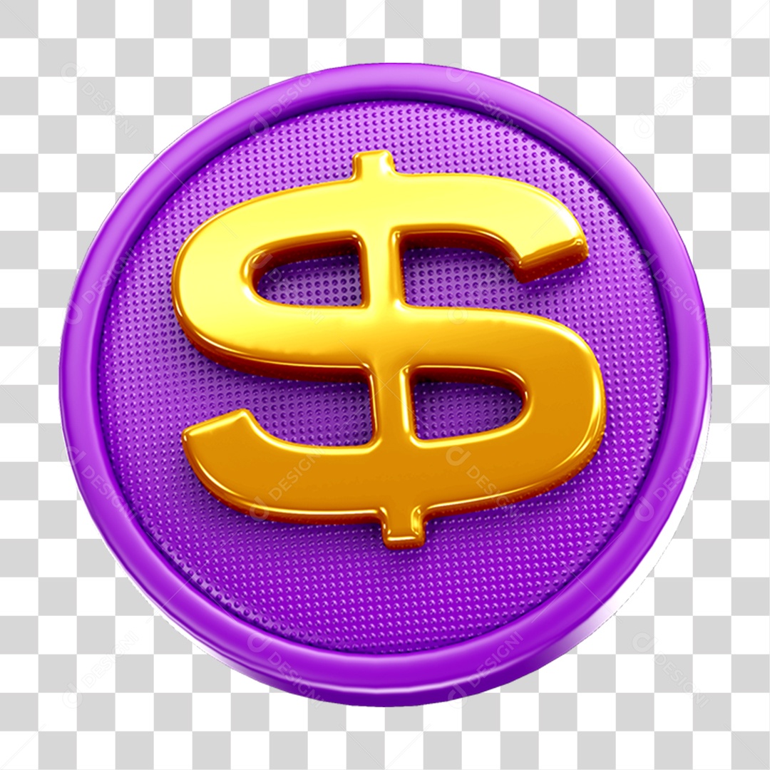 Ícone 3D Cifrão Dinheiro Moeda Símbolo Para Composição PNG Transparente