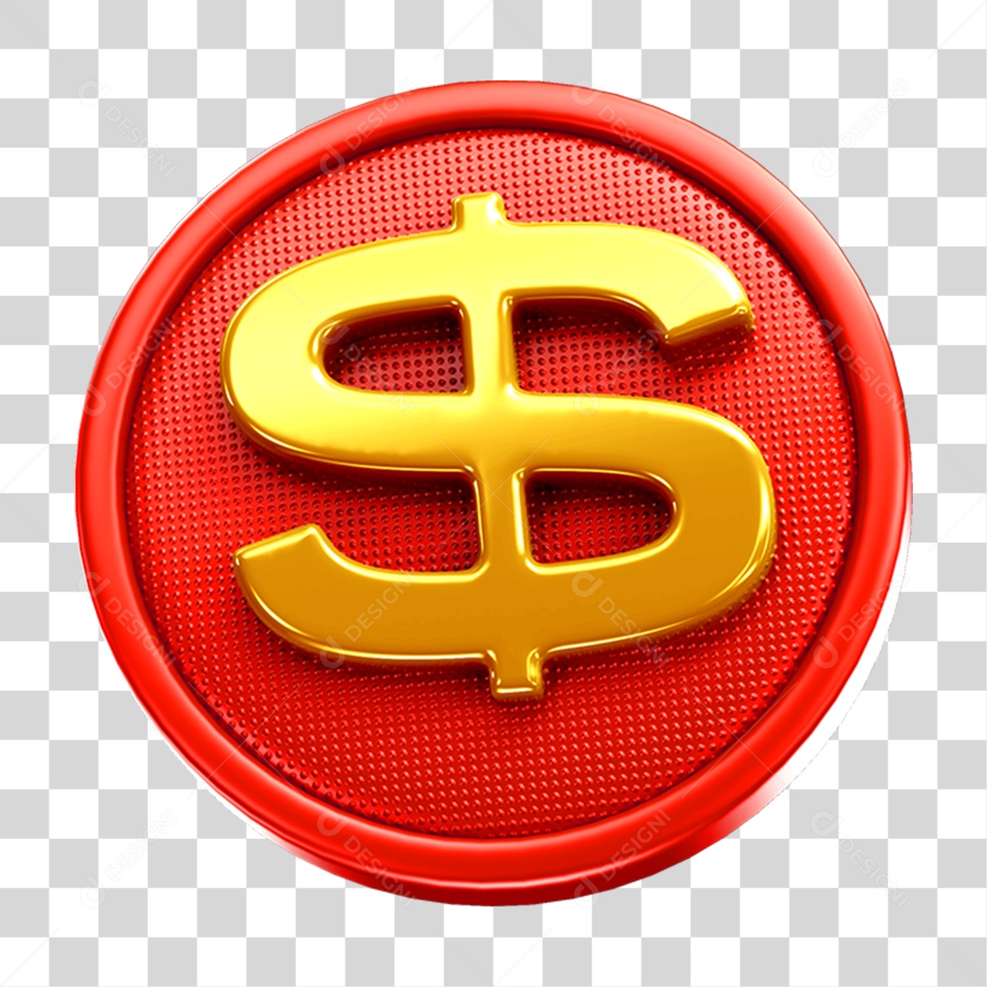 Ícone 3D Cifrão Dinheiro Moeda Símbolo Para Composição PNG Transparente