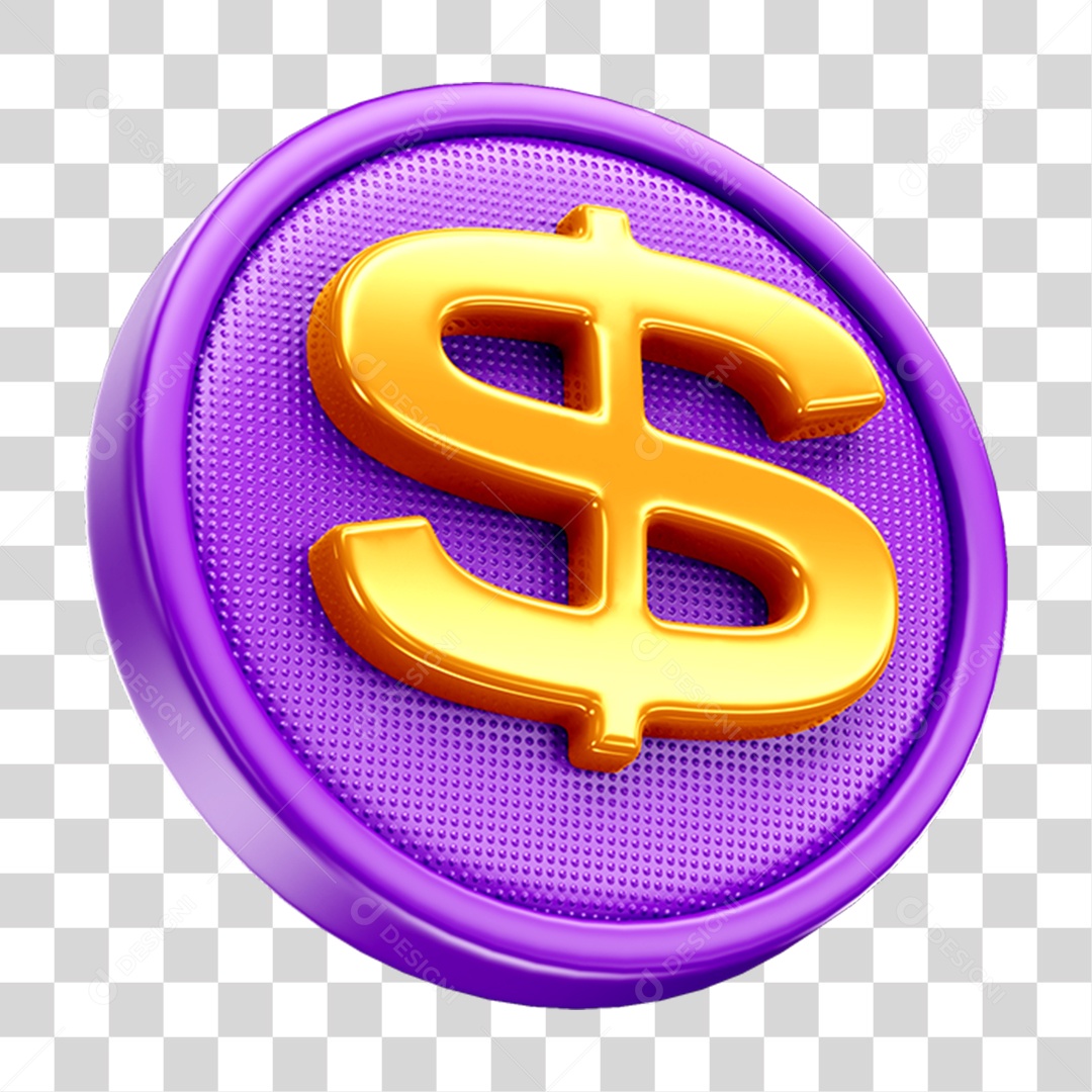 Ícone 3D Cifrão Dinheiro Moeda Símbolo Para Composição PNG Transparente