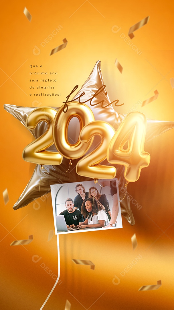Story Feliz 2024 Ano Novo Que o Próximo Ano Seja Repleto de Alegrias e Realizações Social Media PSD Editável