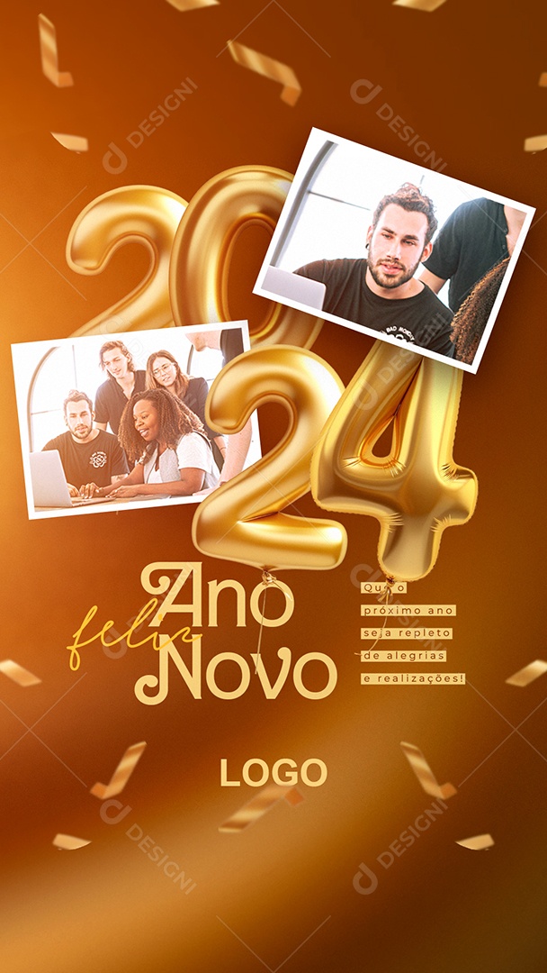 Story Feliz Ano Novo 2024 Que o Próximo Ano Seja Repleto de Alegrias e Realizações Social Media PSD Editável
