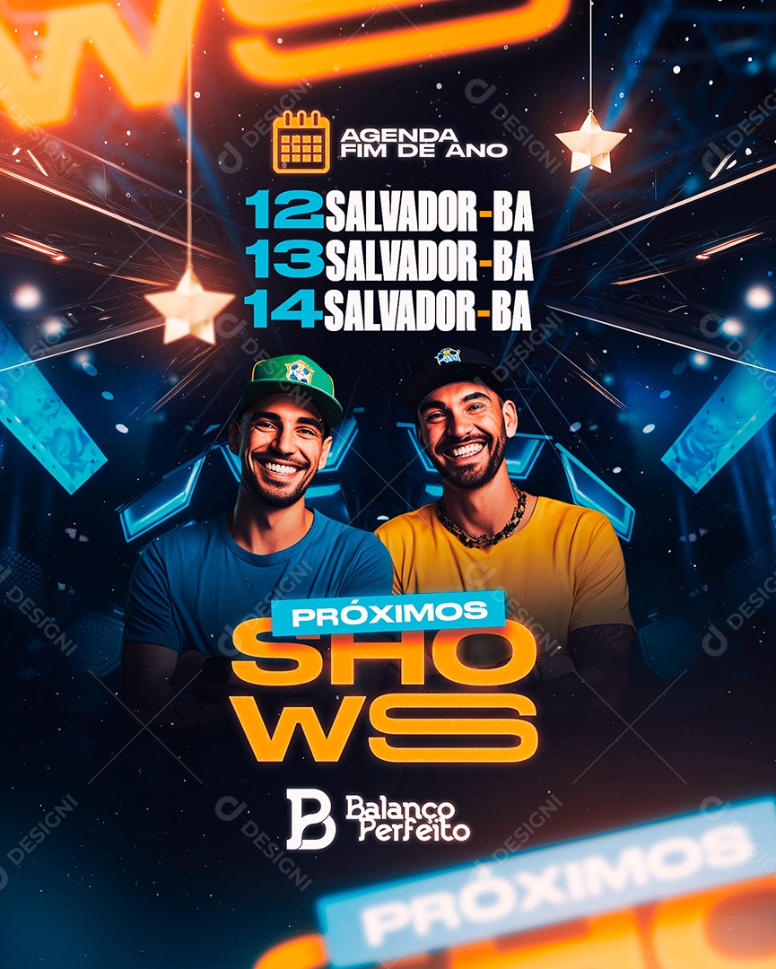 Flyer Ano Novo Próximos Shows Balanço Perfeito Agenda Fim de Ano Social Media PSD Editável