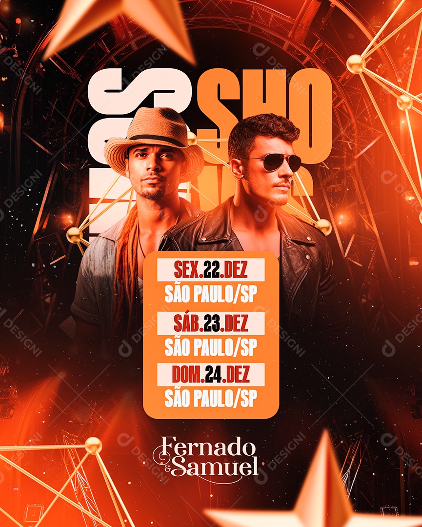 Flyer Ano Novo Shows Fernado & Samuel Social Media PSD Editável