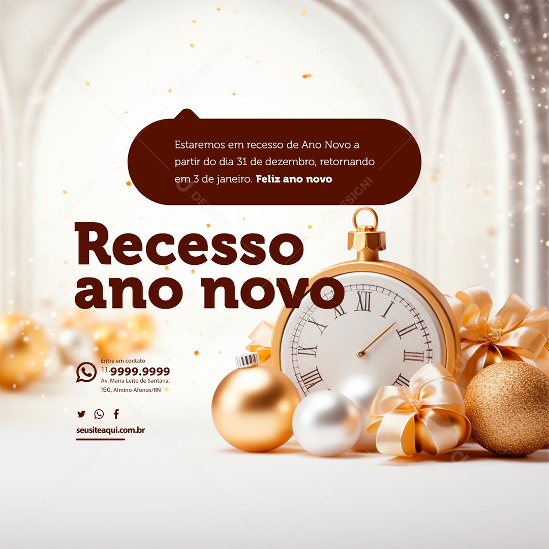 Social Media Estaremos em Recesso de Ano Novo a Partir do Dia 31 de Dezembro Lojas Comércios Supermercado e Empresas PSD Editável