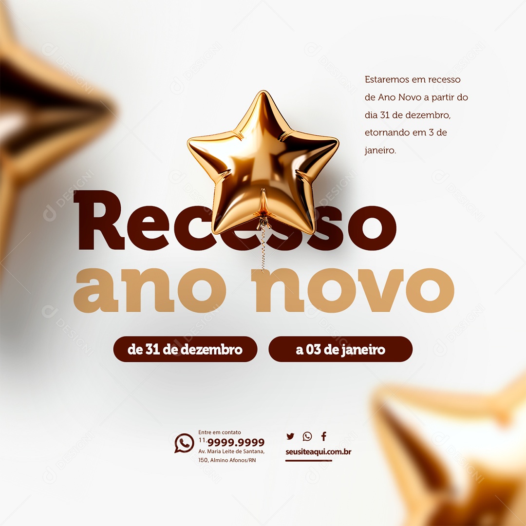 Estaremos em Recesso de Ano Novo a Partir do Dia 31 de Dezembro Lojas Comércios Supermercado e Empresas Social Media PSD Editável