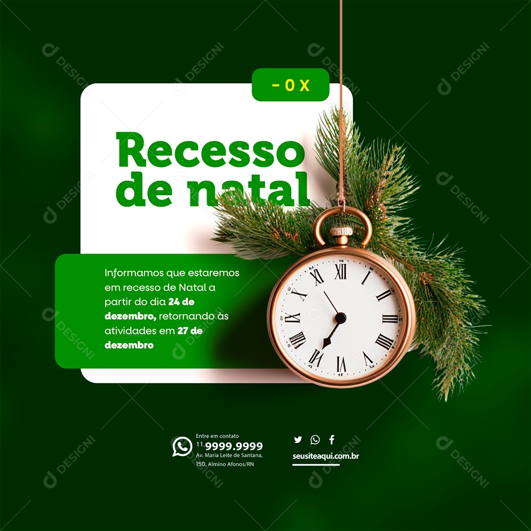 Informamos que Estaremos em Recesso de Natal Lojas Comércios Supermercado e Empresas Social Media PSD Editável
