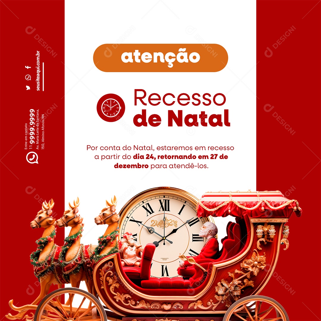 Atenção Recesso de Natal Lojas Comércios Supermercado Empresas Social Media PSD Editável