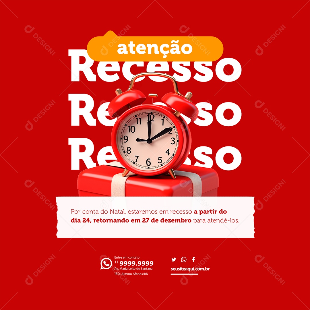 Lojas Comércios Supermercado Empresas Atenção Recesso por Conta do Natal Estaremos em Recesso Social Media PSD Editável