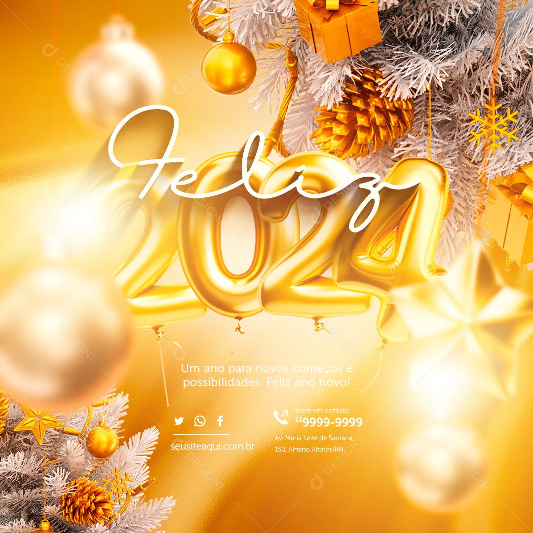 Feliz 2024 Um Ano para Novos Começos e Possibilidades Feliz Ano Novo Social media PSD Editável
