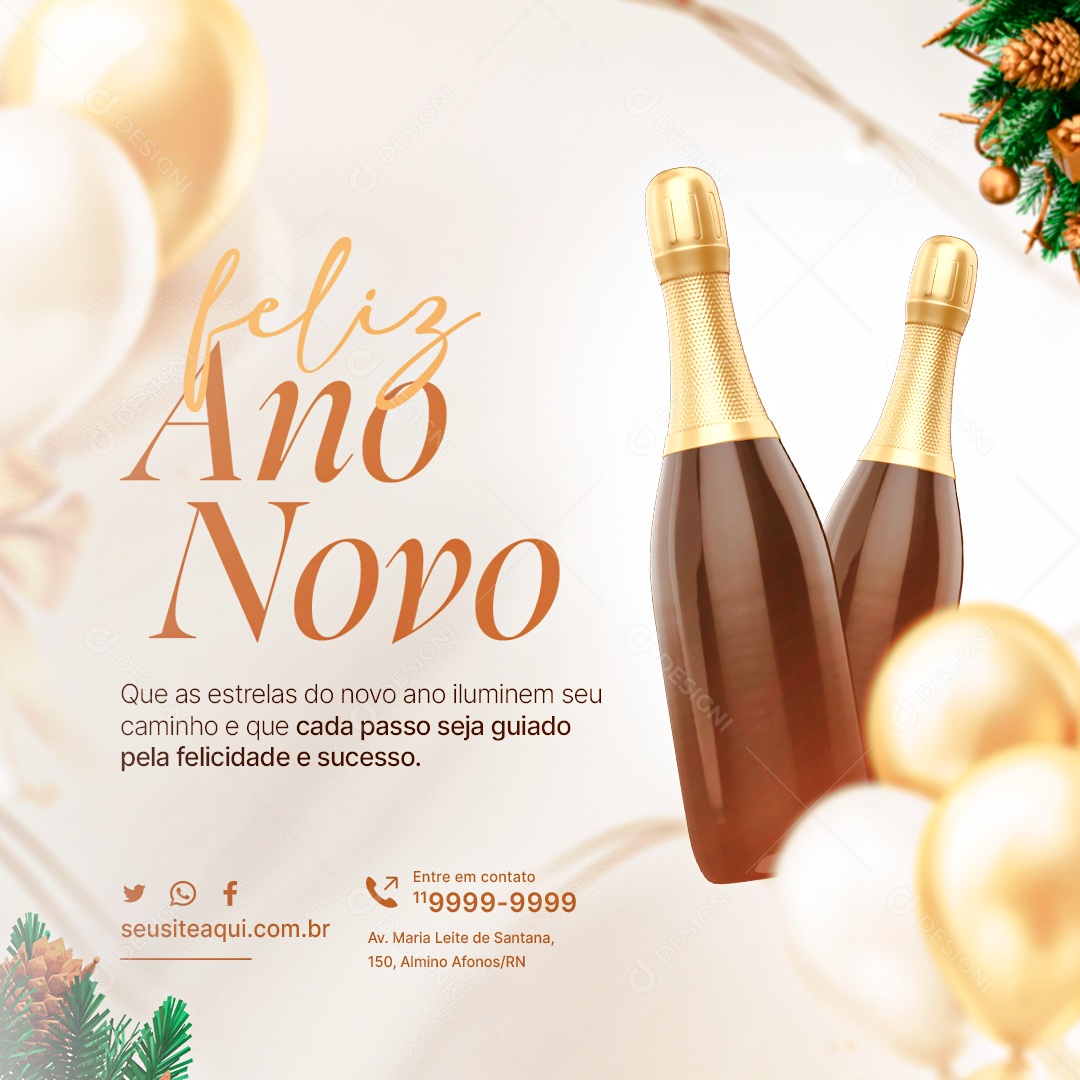 Feliz Ano Novo Que as Estrelas do Novo Ano Iluminem seu Caminho Social Media PSD Editável