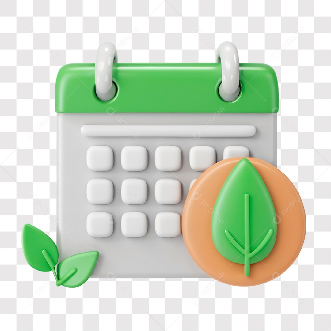 Ícone Sustentável Agronomia Natureza Calendário com Folha Elemento 3D PNG Transparente Sem Fundo