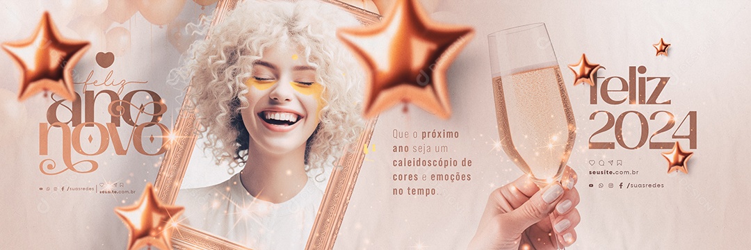 Carrossel Feliz Ano Novo Que o Próximo Ano Seja um Caleidoscópio de Cores Social Media PSD Editável