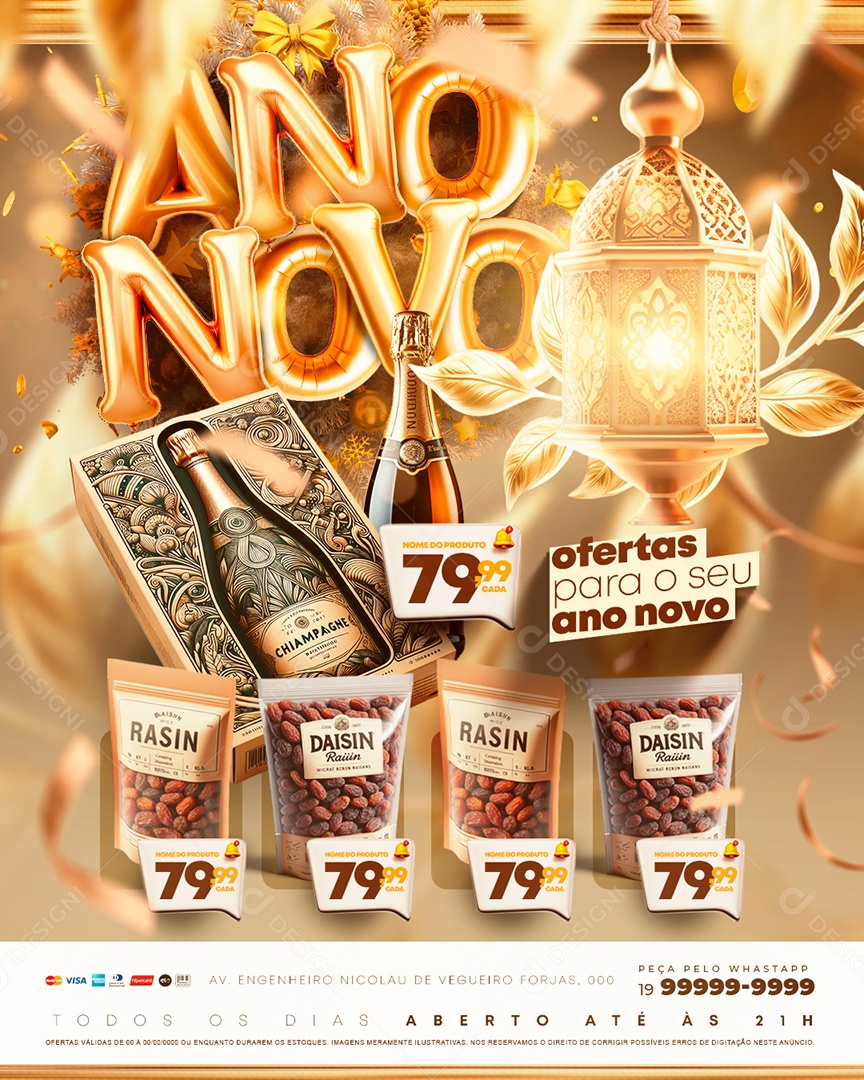 Tabloide Supermercado Ofertas para o Seu Ano Novo Produtos Social Media PSD Editável