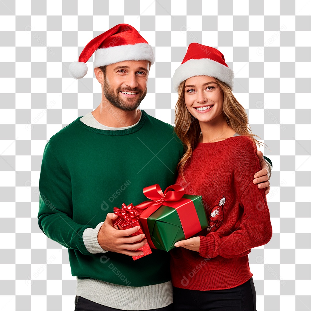 Casal com Presentes Vestidos Para o Natal PNG Transparente