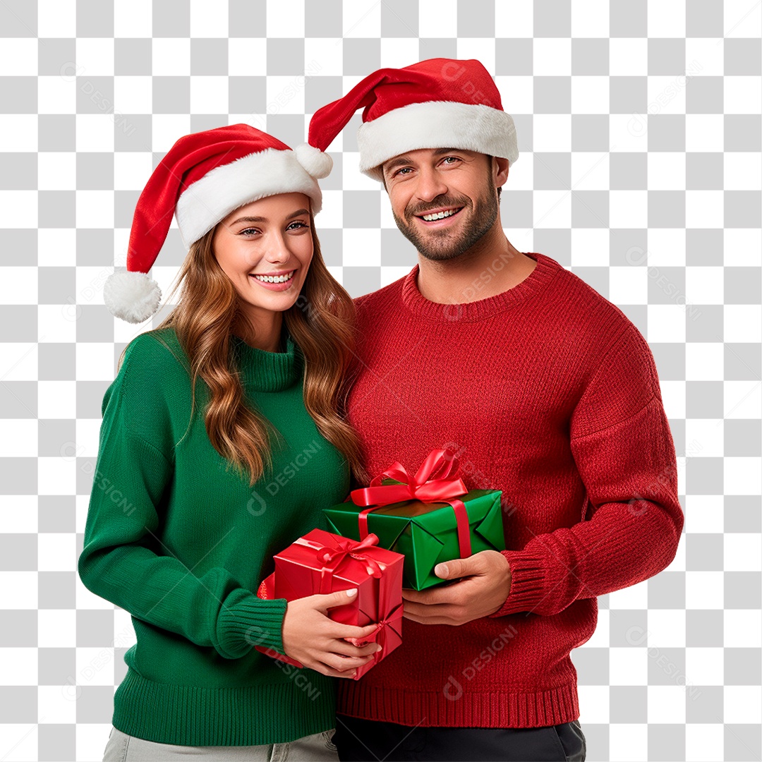Casal com Presentes Vestidos Para o Natal PNG Transparente