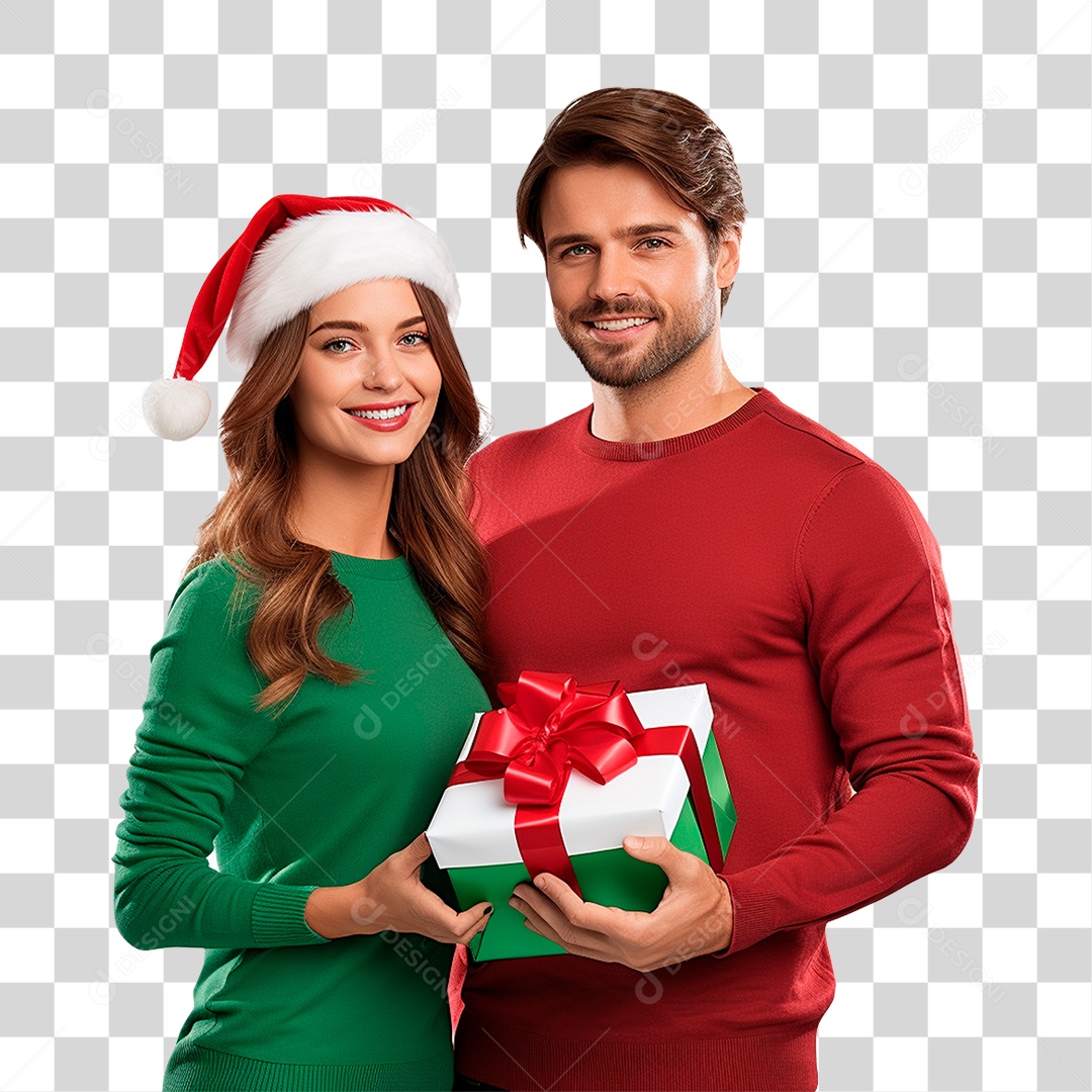 Casal com Presentes Vestidos Para o Natal PNG Transparente
