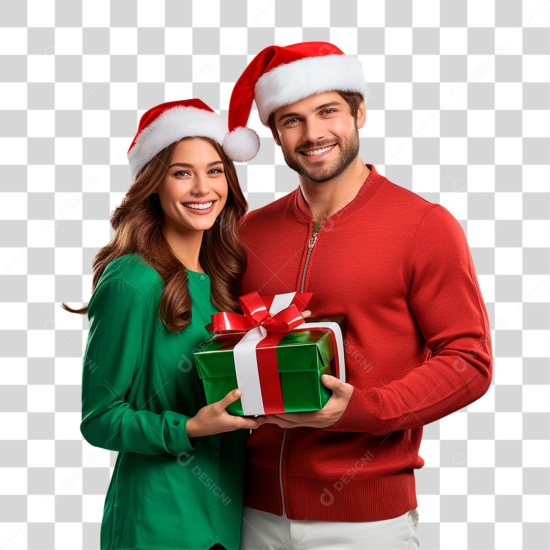 Casal com Presentes Vestidos Para o Natal PNG Transparente