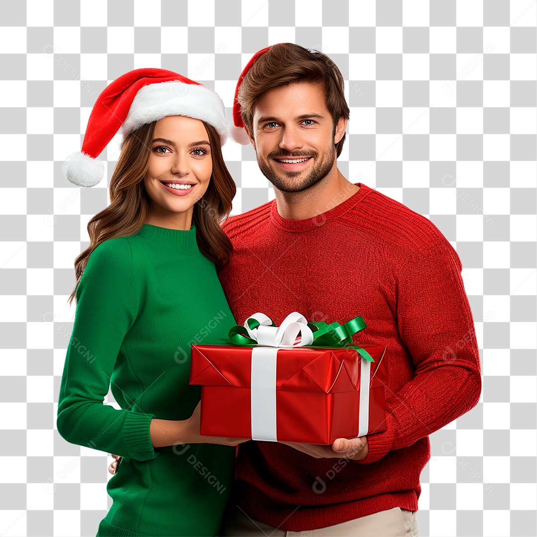Casal com Presentes Vestidos Para o Natal PNG Transparente