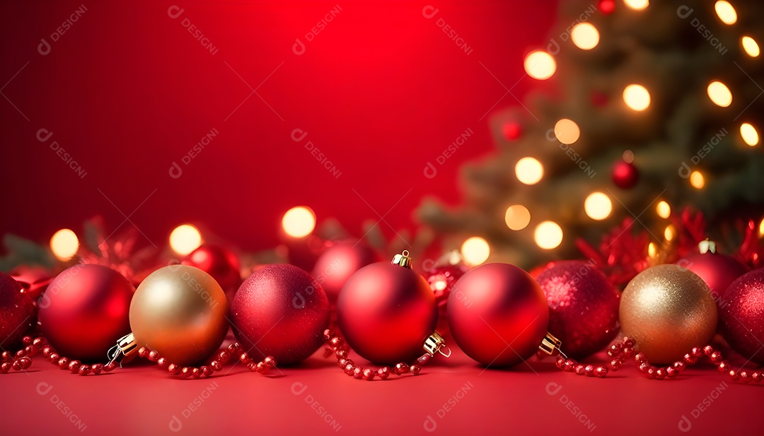 Imagem de natal com cores vermelhas e bolas para composição de natal