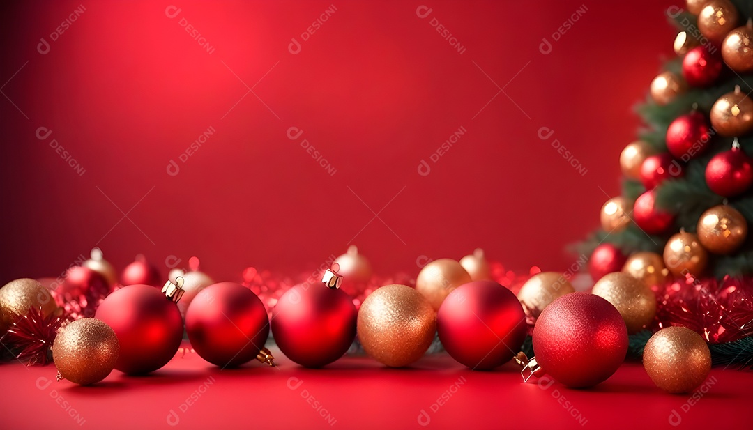Imagem de natal com cores vermelhas e bolas para composição de natal