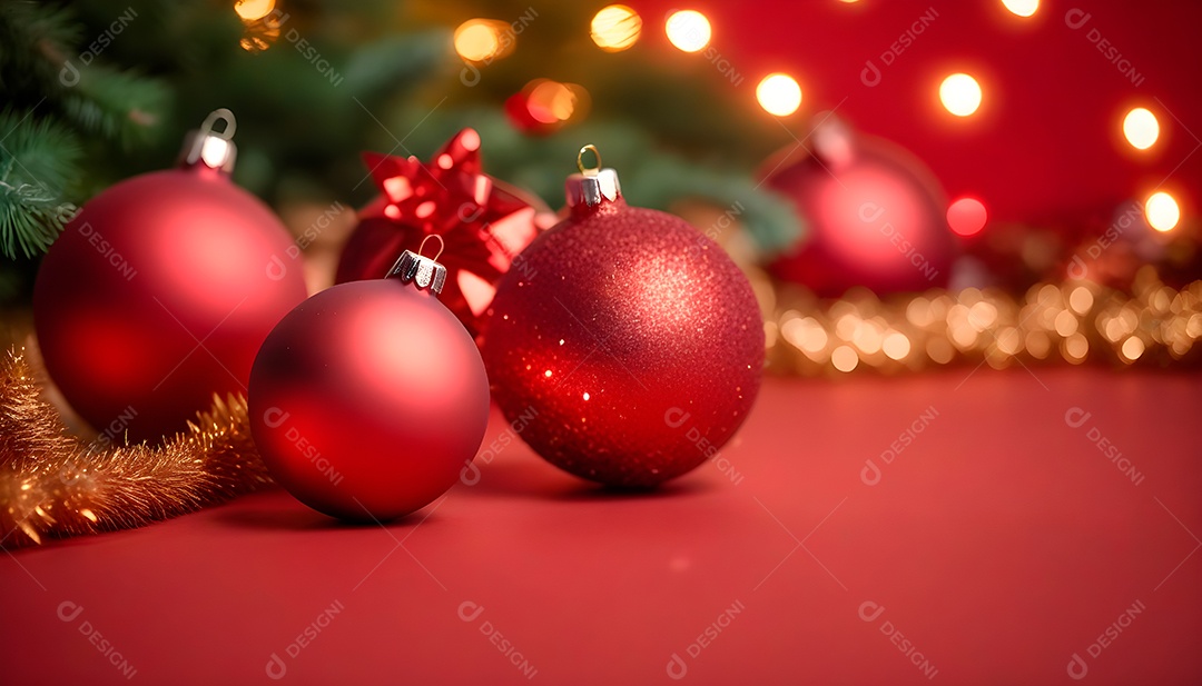 Imagem de natal com cores vermelhas e bolas para composição de natal