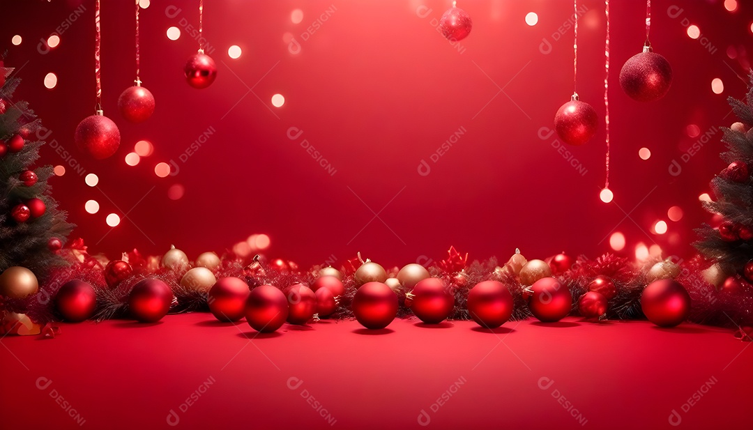 Imagem de natal com cores vermelhas e bolas para composição de natal