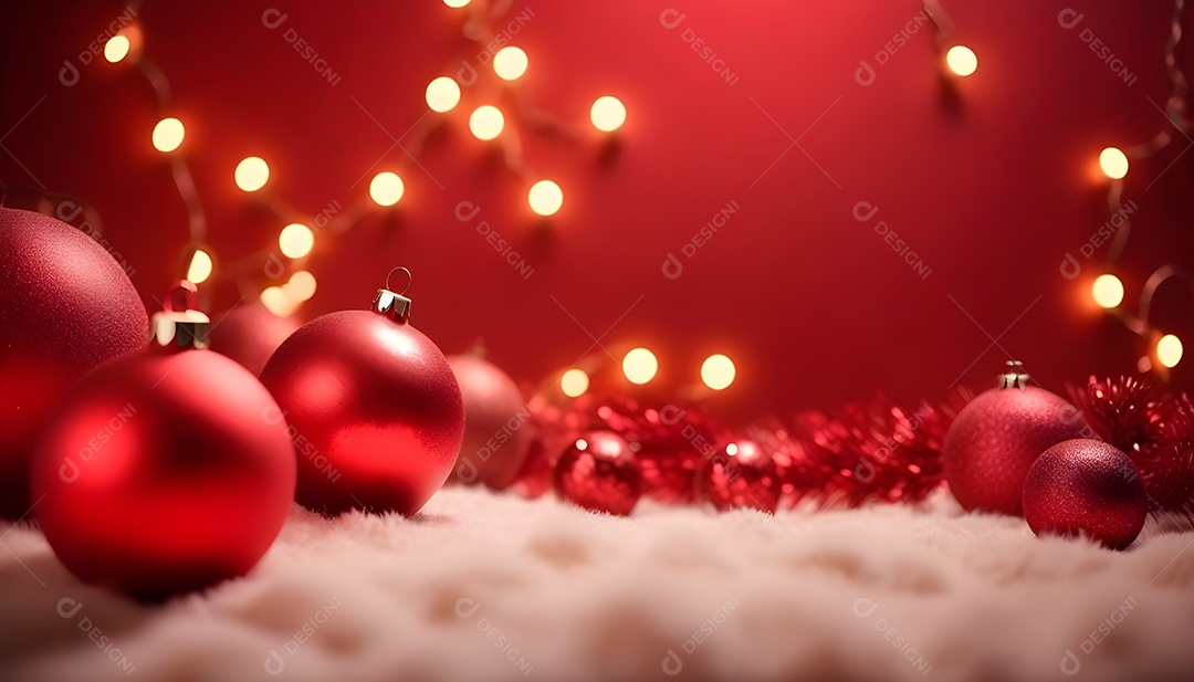 Imagem de natal com cores vermelhas e bolas para composição de natal