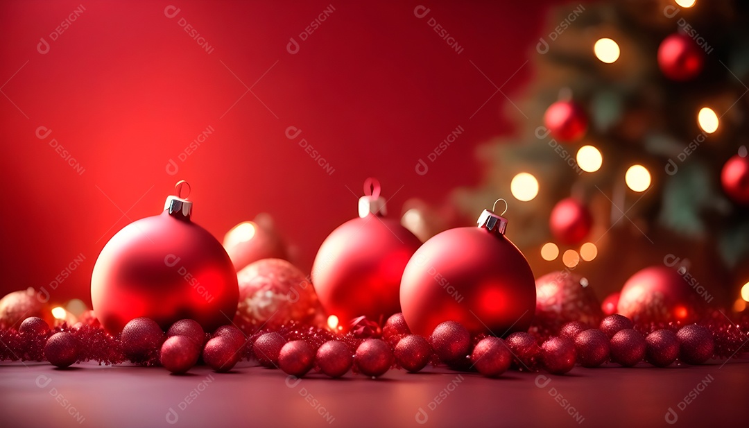 Imagem de natal com cores vermelhas e bolas para composição de natal
