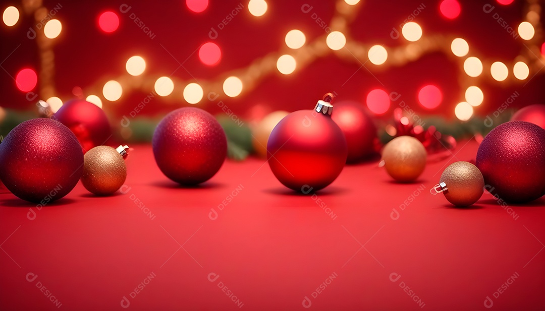 Imagem de natal com cores vermelhas e bolas para composição de natal