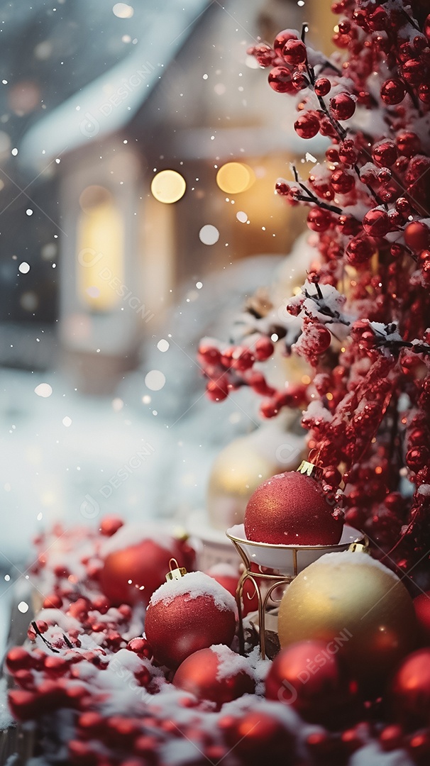 Fundo decorado com bolas de Natal em brilhos