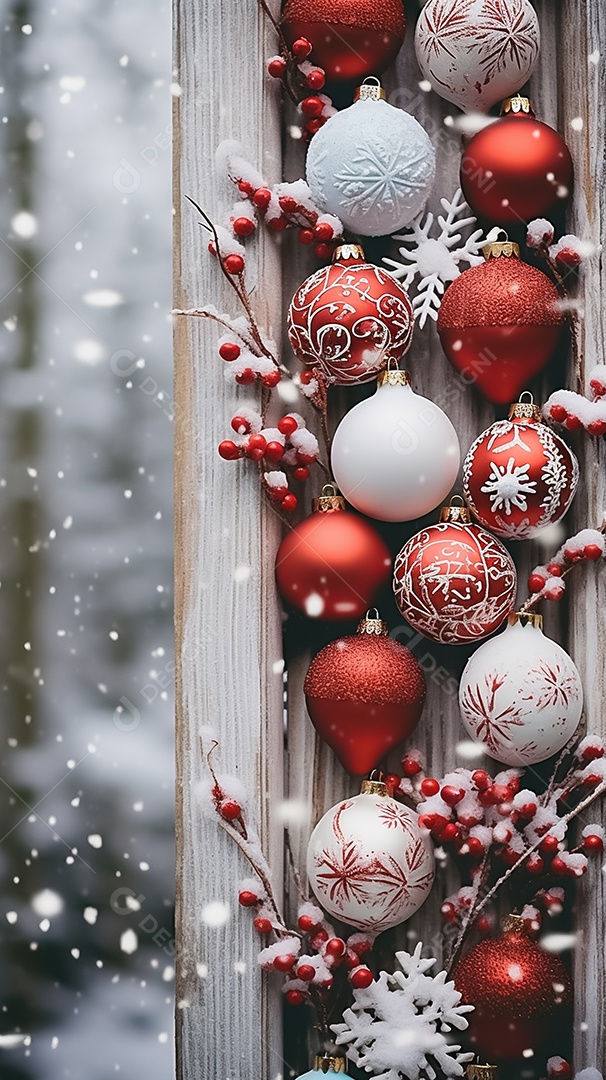 Fundo decorado com bolas de Natal em brilhos