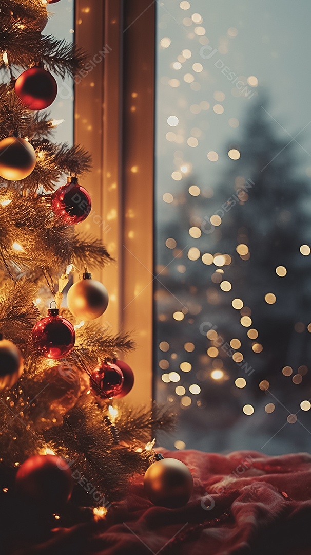 Fundo decorado com bolas de Natal em brilhos