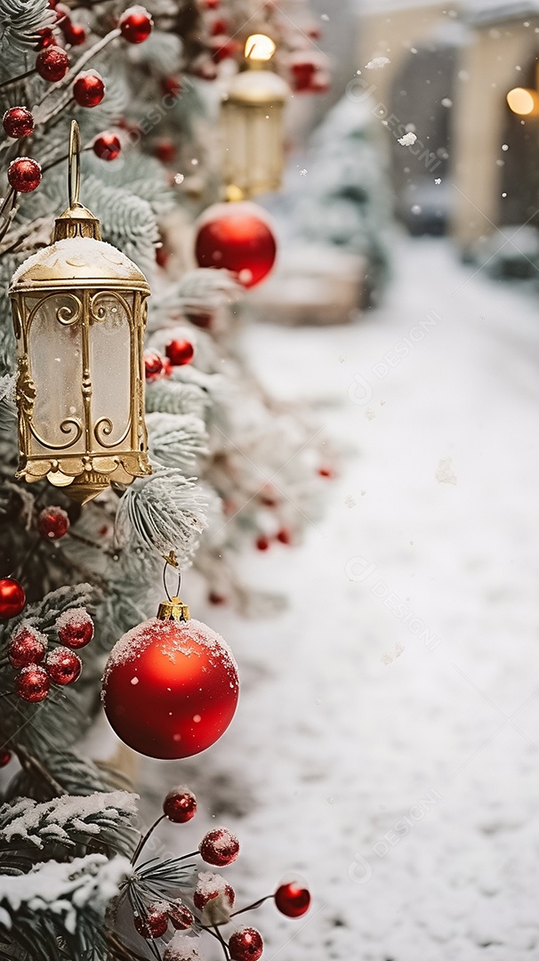 Fundo com bolas de Natal em brilhos