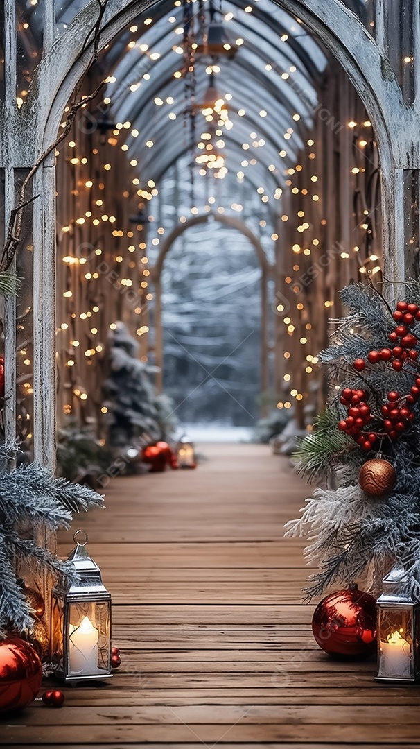 Fundo decorado com bolas de Natal em brilhos