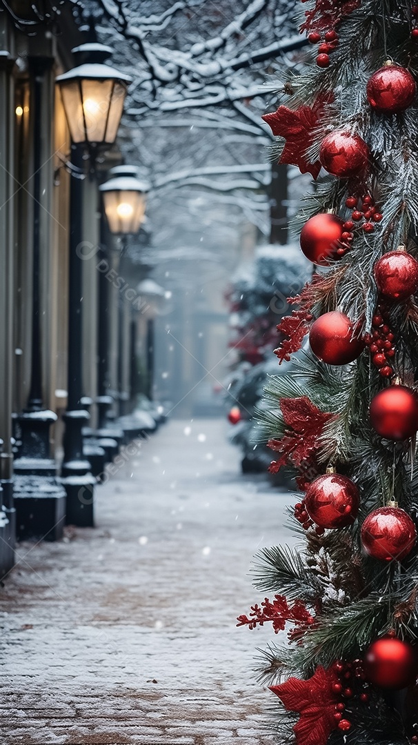 Fundo com bolas de Natal em brilhos