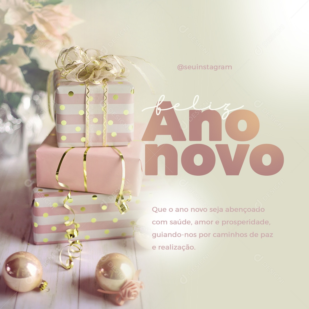 Feliz Ano Novo Seja Abençoado com Saúde Amor e Prosperiade Social Media PSD Editável