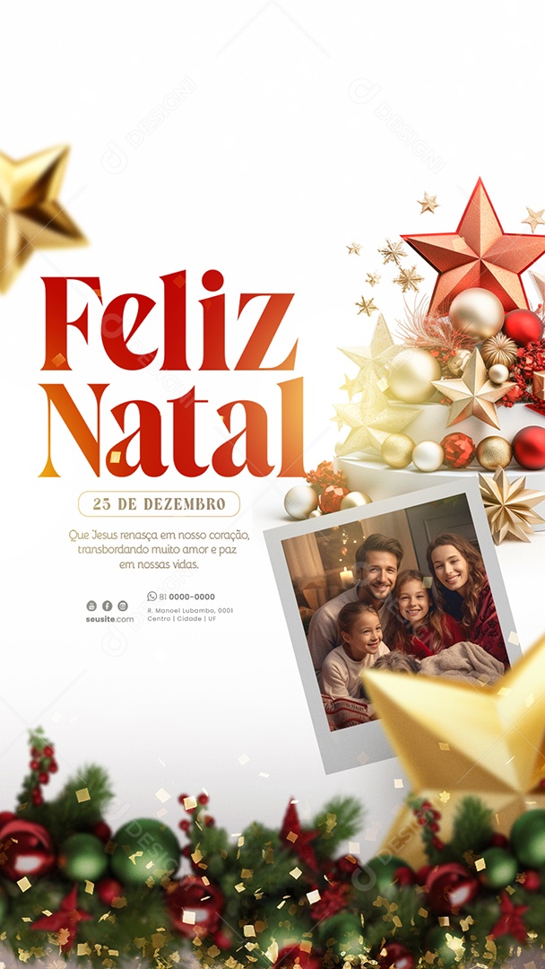 Social Media Story Feliz Natal 25 De Dezembro Amor e Paz PSD Editável