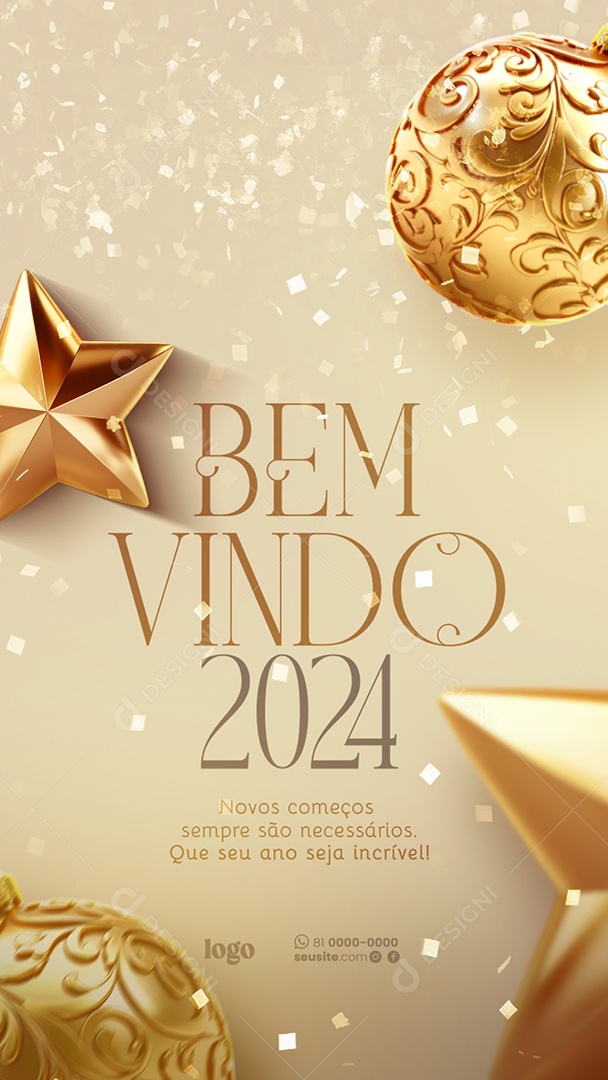 Social Media Bem Vindo 2024 Ano Seja Incrível PSD Editável