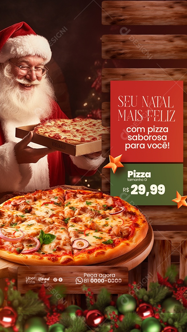 Social Media Seu Natal Mais Feliz Pizza Saborosa PSD Editável