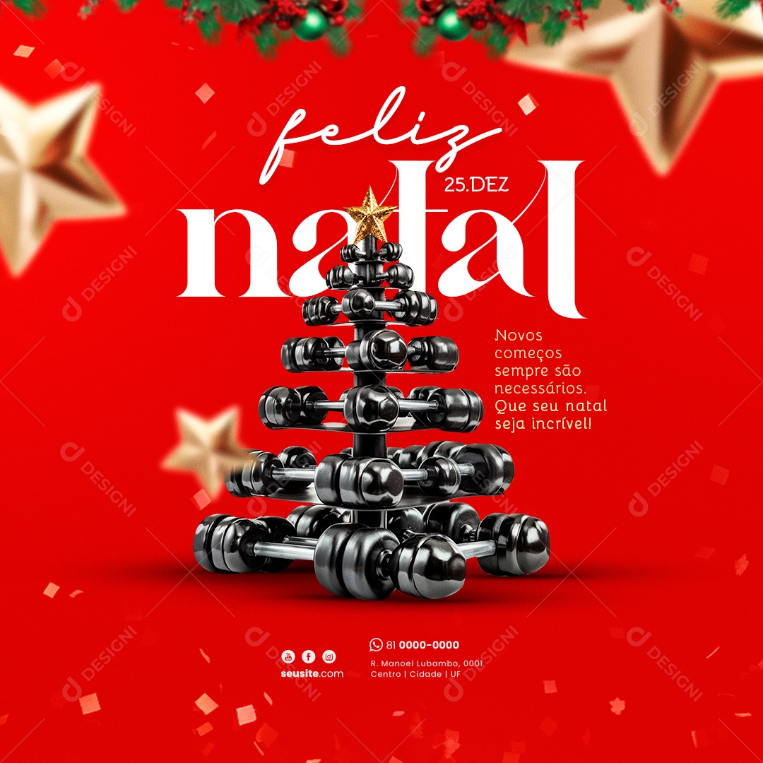 Social Media Feed Feliz Natal 25 De Dezembro Academia PSD Editável