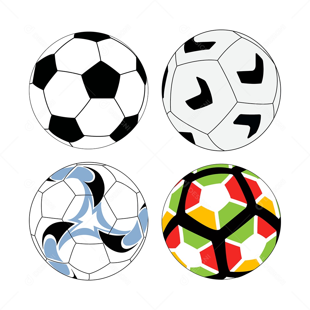 Conjunto de Bolas de Futebol Colorida Ilustração Vetor EPS