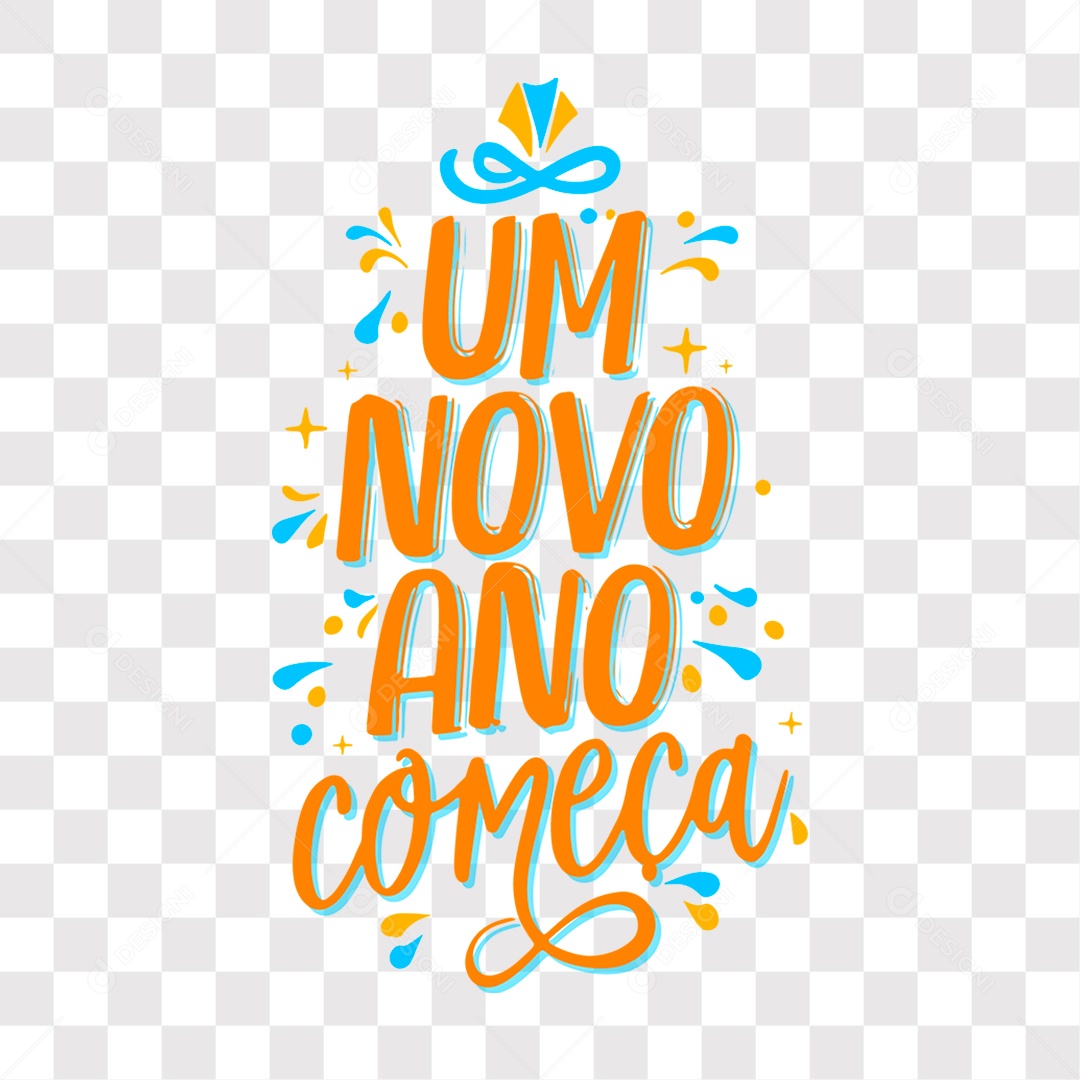Lettering Um Novo Ano Começa Texto Laranja EPS + PNG
