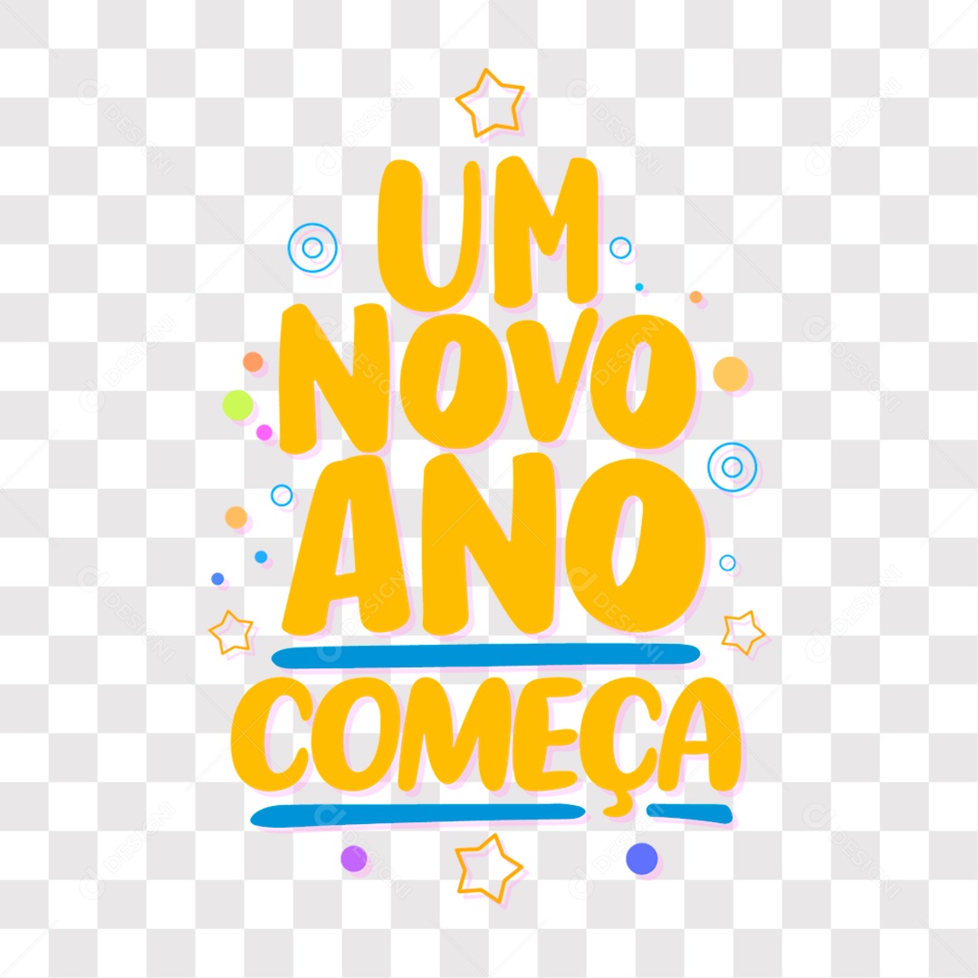 Lettering Um Novo Ano Começa Texto Amarelo EPS + PNG