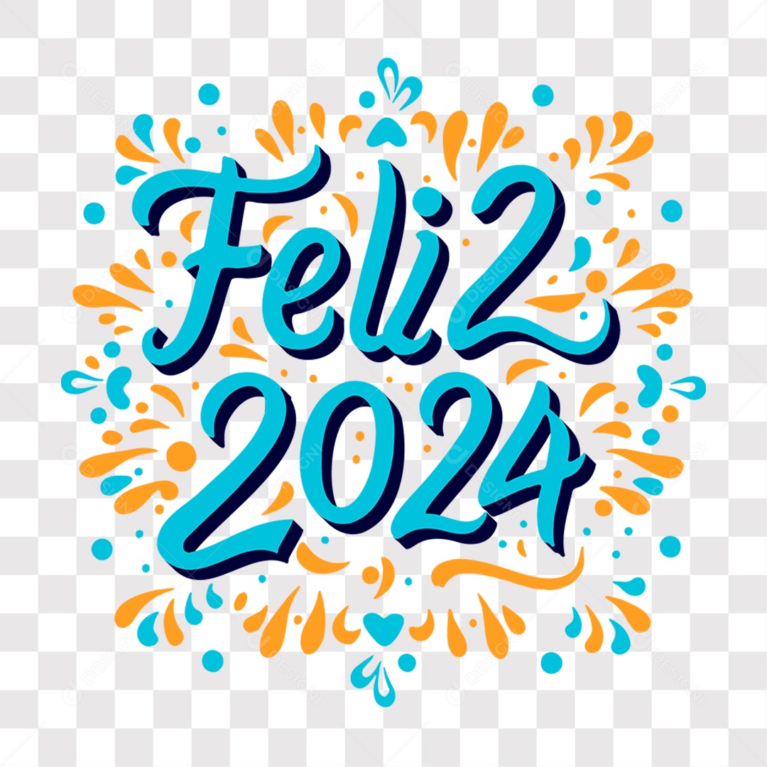 Lettering Feliz 2024 Texto Azul EPS + PNG