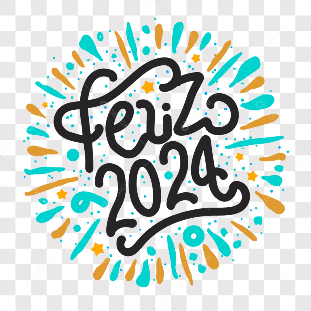 Lettering Feliz 2024 Texto Preto EPS + PNG