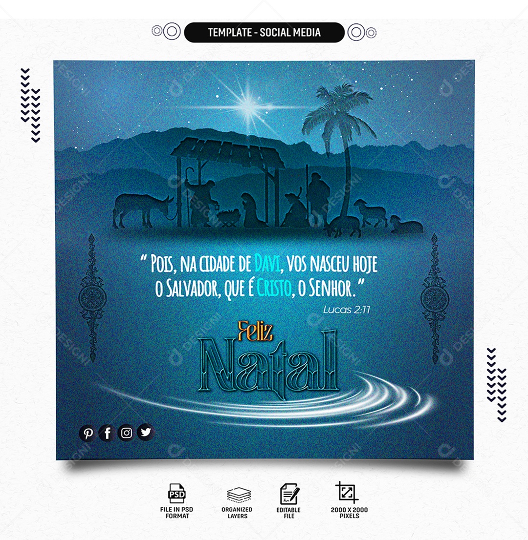 Feed Feliz Natal Pois na Cidade de Davi Vos Nasceu Hoje o Salvador que é Cristo o Senhor Social Media PSD Editável